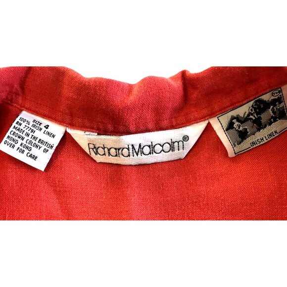 Richard Malcom Irish Linen Blouse Red Button Up Summer Classic Womens 4 - Picture 5 of 7
